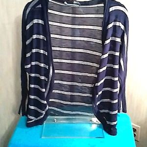 Maurices Small Blue and White Stripe Long Sleeves Cardigan